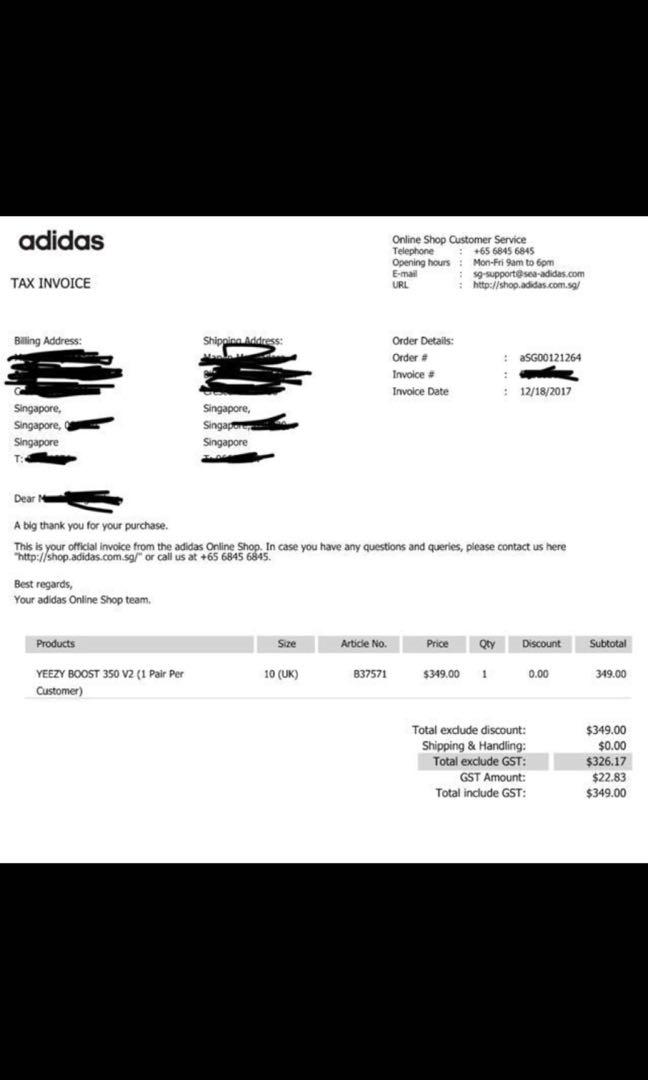 adidas yeezy invoice