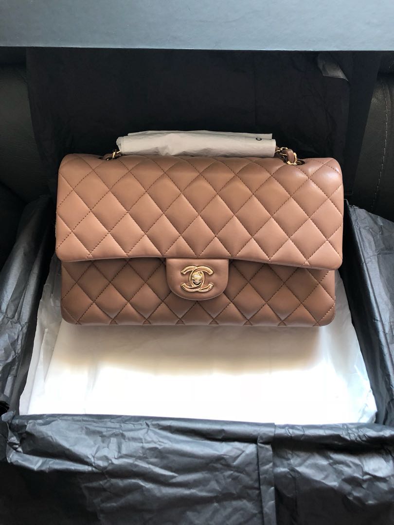 CHANEL Lambskin Quilted Jumbo Double Flap Camel 278171  FASHIONPHILE