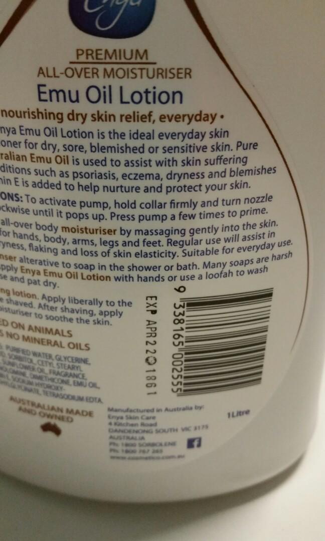 Enya premium all over moisturiser Emu oil lotion (1 litre ), Beauty