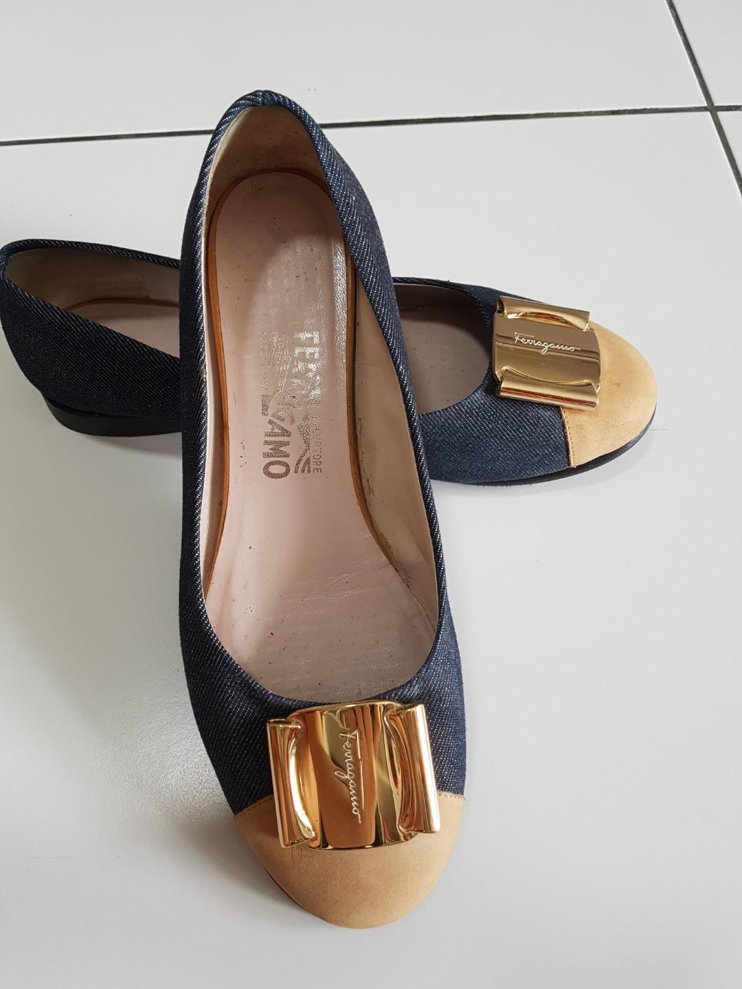 ferragamo denim flats