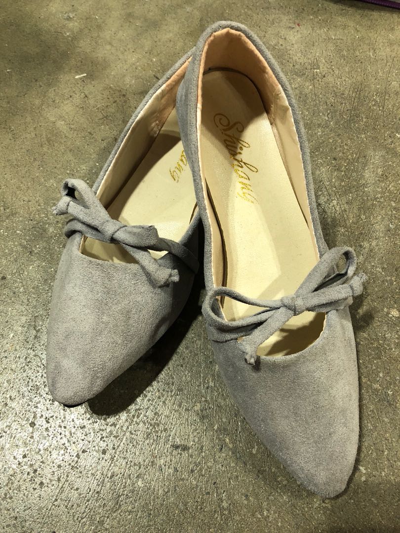 grey suede pointed flats