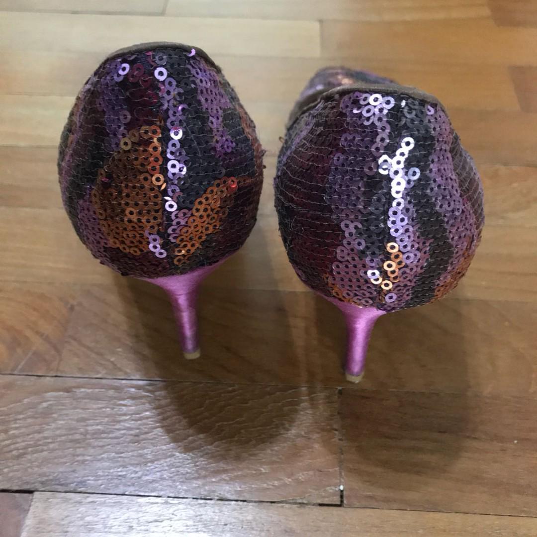 Nose pink gold and purple sequin heels Women s Fashion Footwear