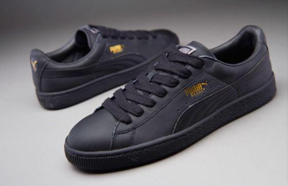 puma basket black leather