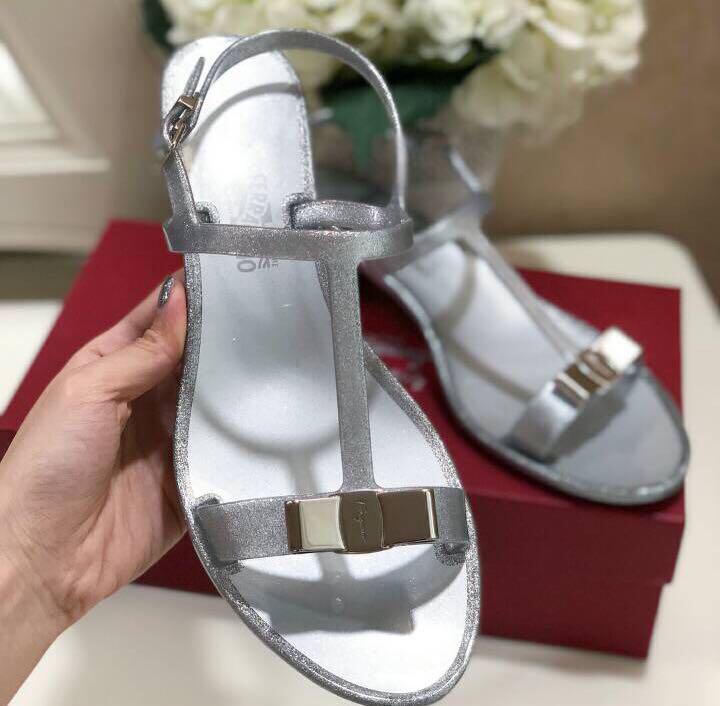 Salvatore Ferragamo Favilia Silver Glitter Heel Sandals Luxury Bags Wallets on Carousell