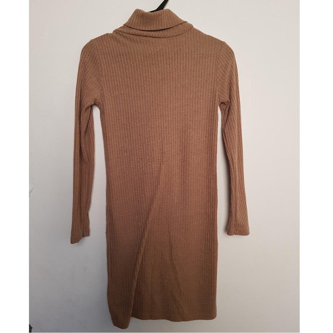 Stretchable Brown Turtle Neck Dress, Women's Fashion, Tops, Blouses on ...