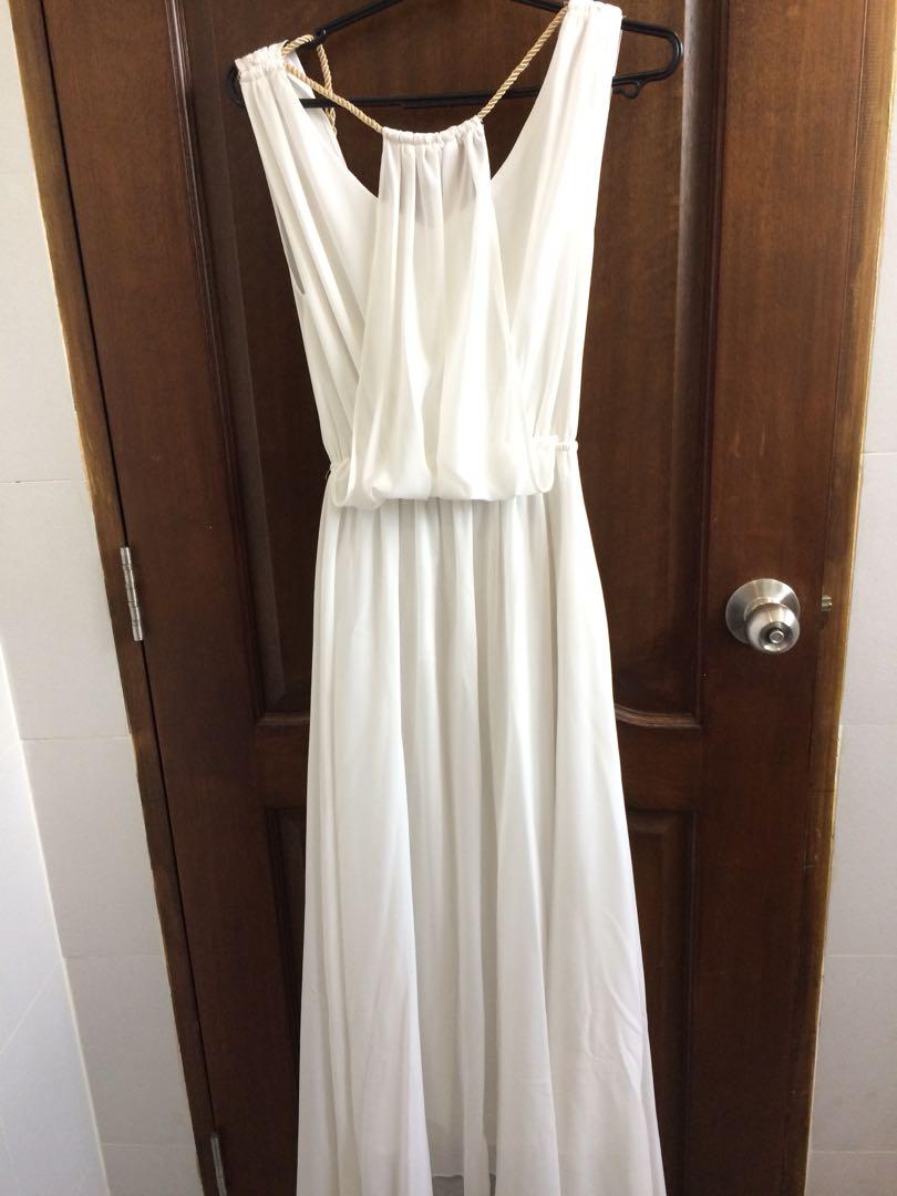 White Grecian Boho Drape Maxi Dress Women S Fashion Clothes