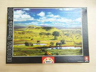 拼圖 Educa puzzle 500 肯亞 國家公園 40*34cm 大象 草原 風景 藍天 綠地 西畫 大自然 掛畫 二手