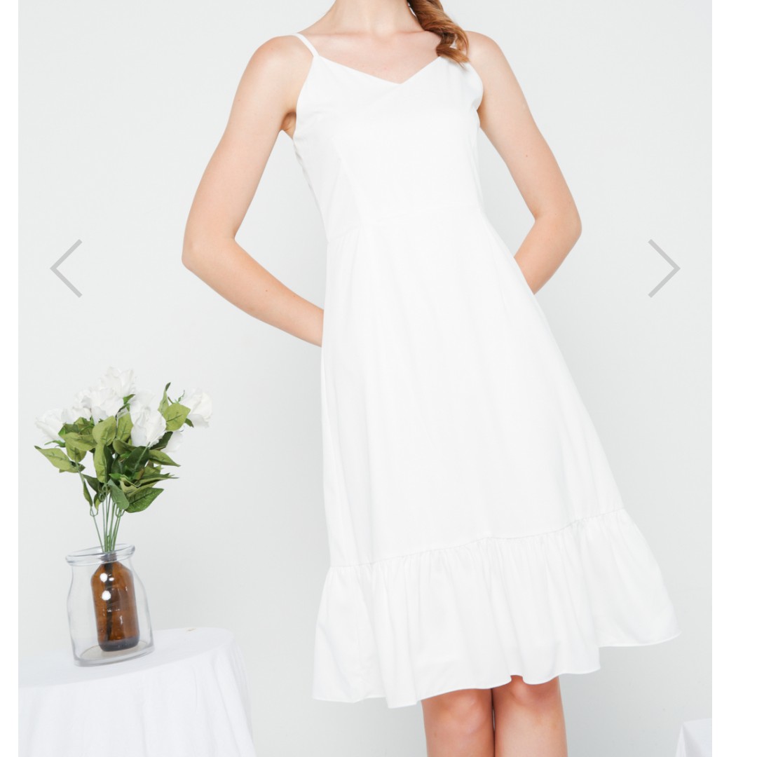 white ruffle hem dress