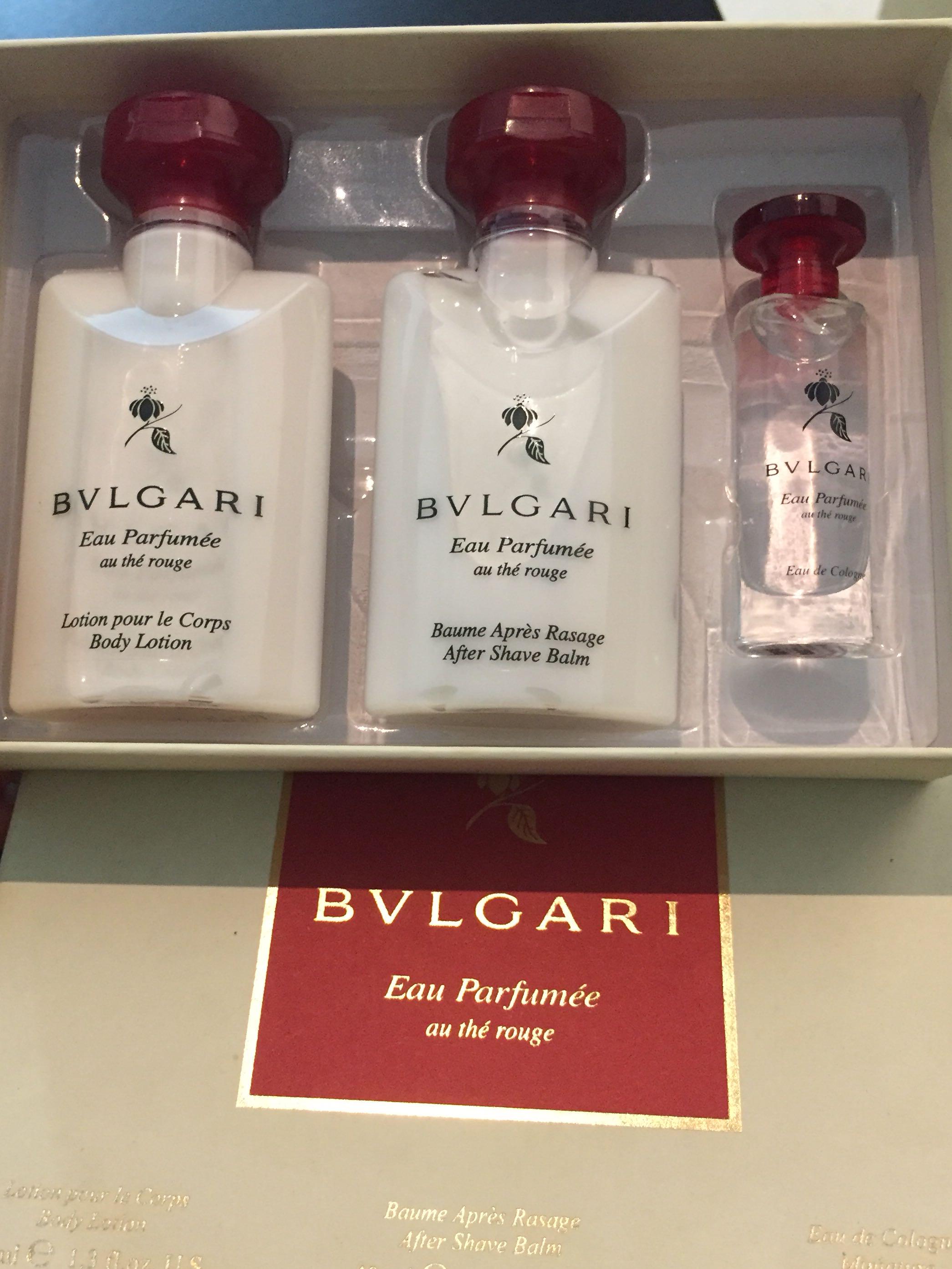 BVLGARI lotion and perfume set for travel (Emirates Business Class), Beauty & Personal Care 