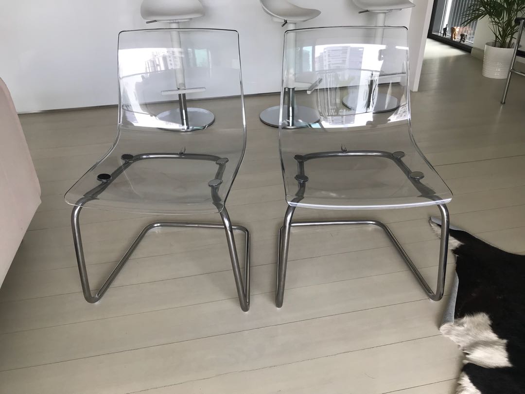 Kip Vrijgevig oor Ikea Tobias transparent chairs for sale, Furniture & Home Living,  Furniture, Chairs on Carousell