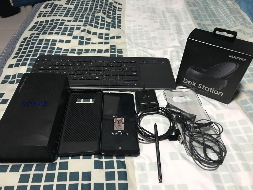 Note 8 bundle package!! (Category: Samsung) located in Singapore. Submitted by eugeneloo (Listing ID 184688534, Image 1). Description: Note 8 64gb mid night black 1 year old. Still in perfect condition. No crack, no dent.. able to arrange for viewing if like. Only under my block for my convenience @ tampines. Throw in free dex station. Throw in free Microsoft Wireless keyboard. Throw in free extra S pen Throw in free 2 casing. Glass protector pre