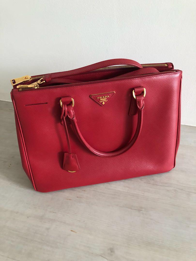 Prada Fuoco Saffiano Lux Leather Double Zip Medium Tote Bag BN2274 ...