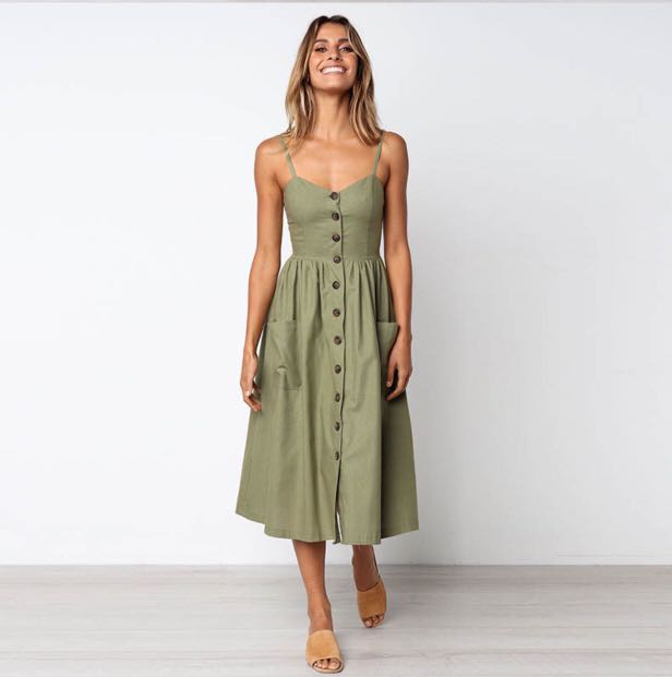 green button down dress