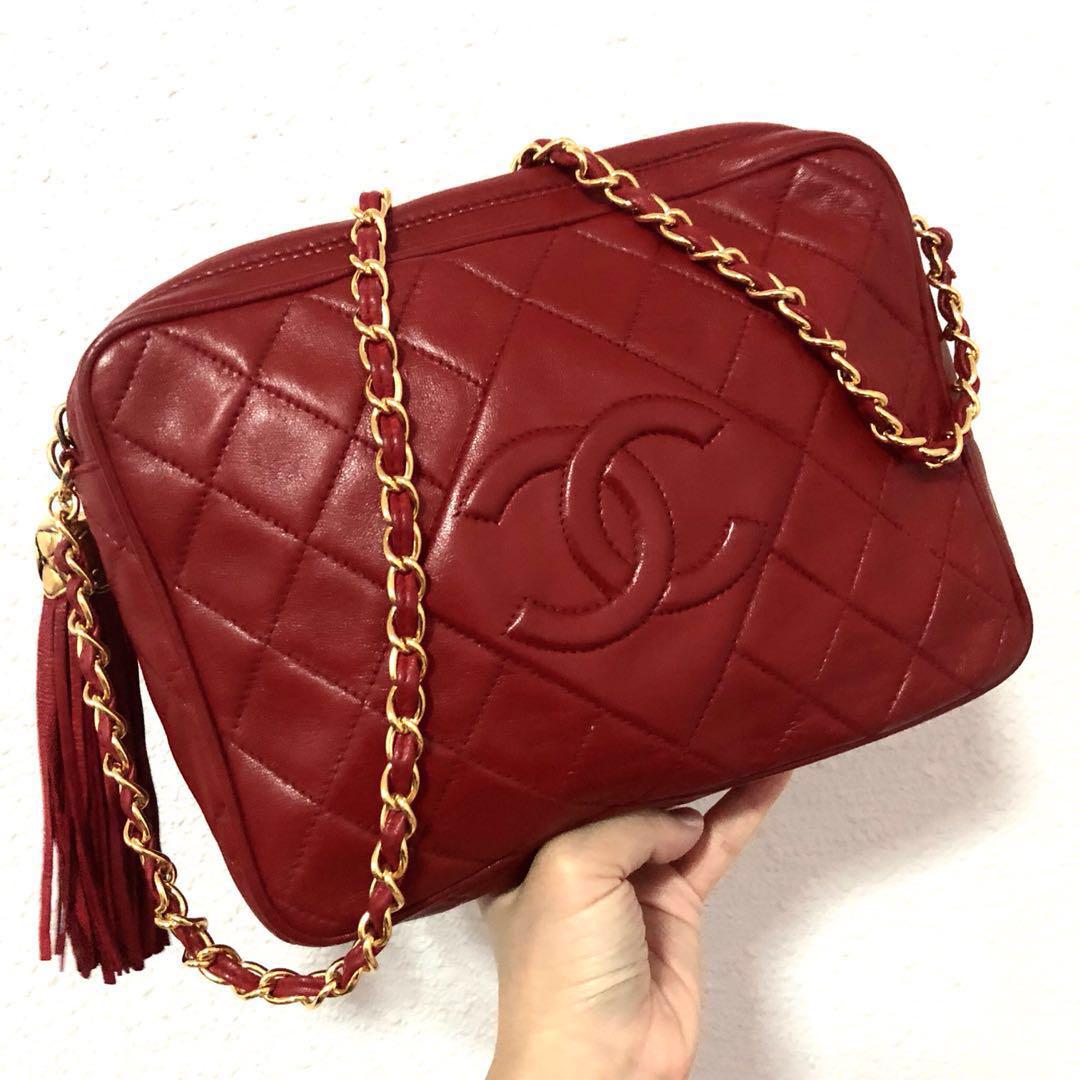 Authentic Chanel Wine Red Lambskin Camera Bag with Diamond Quilts & 24k Gold  Hardware, Luxury, Bags & Wallets on Carousell