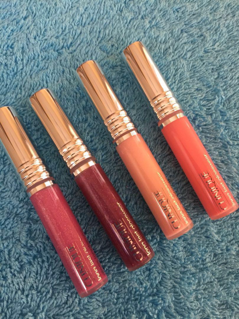 Authentic Clinique Long last Glosswear (Category: Face Care) located in Las Pinas. Submitted by hersheys026 (Listing ID 182982591, Image 1). Description: Authentic and Brand new Clinique long last glosswear. Open for meetup and shipping. ₱280 each (original price is 350 each) If you get the 4, I can give it for ₱1000 Colors: Sweet tooth, happy, Love at first Sight and Purple crush Meetup: Philamlife Tower, Makati.