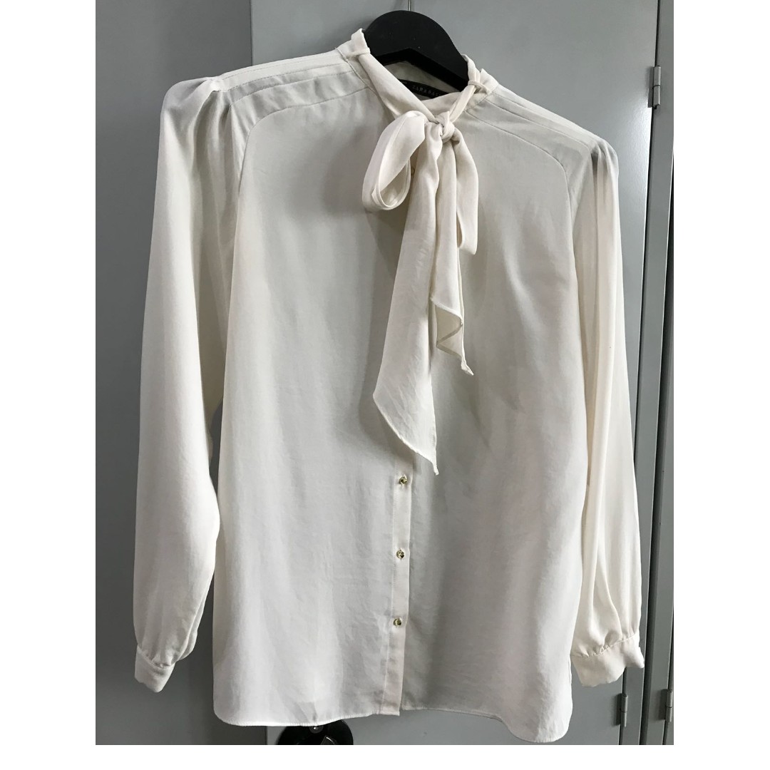 zara white long sleeve blouse