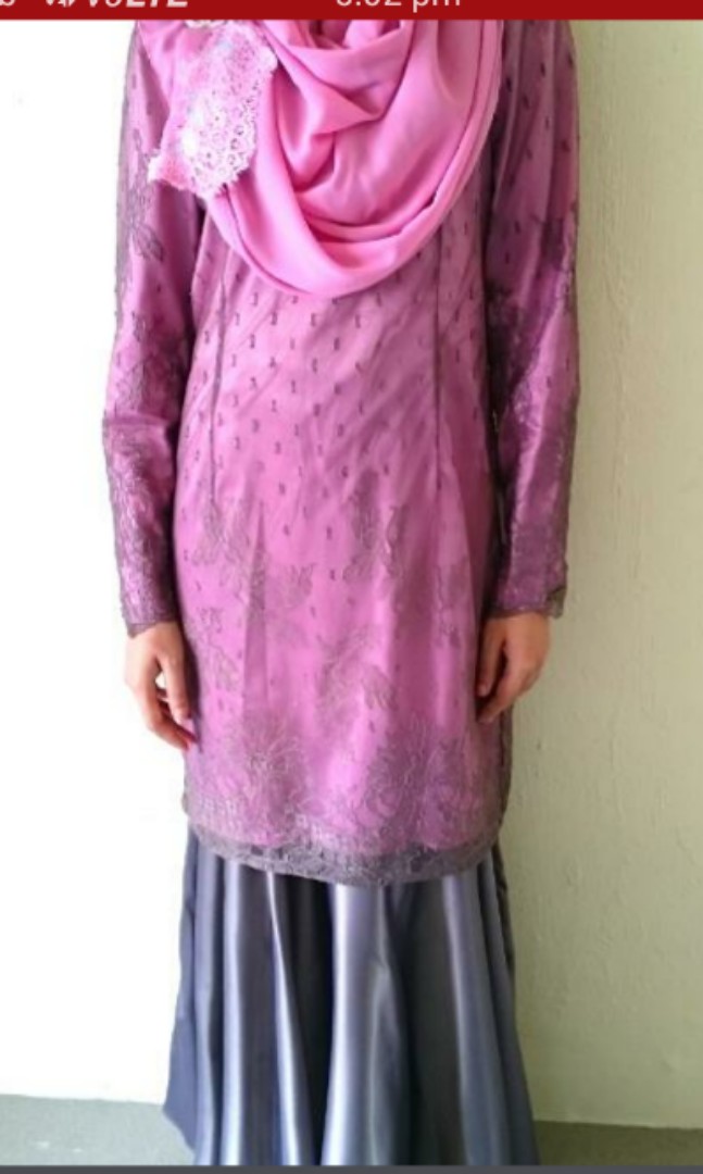Baju Kurung Lace Kain Satin Women S Fashion Muslimah Fashion On Carousell