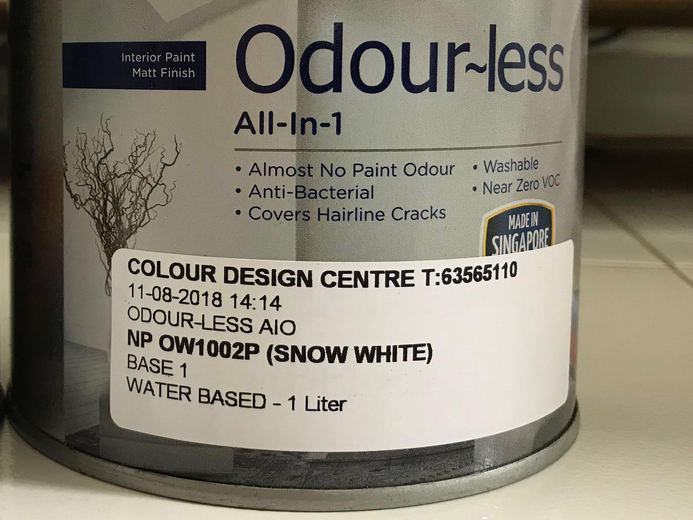 Brand New white Nippon Paint (1 litre, Odourless, allinone). Reduced