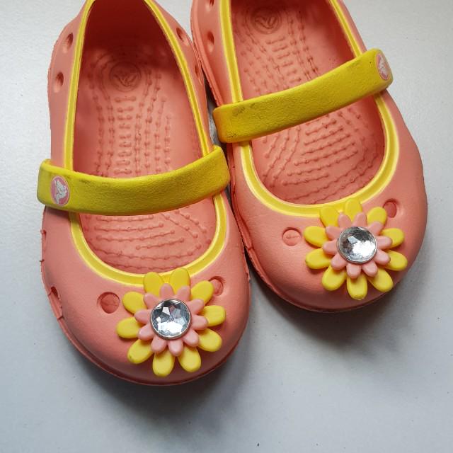 Croc Peach-pink Flower Girl Shoes 