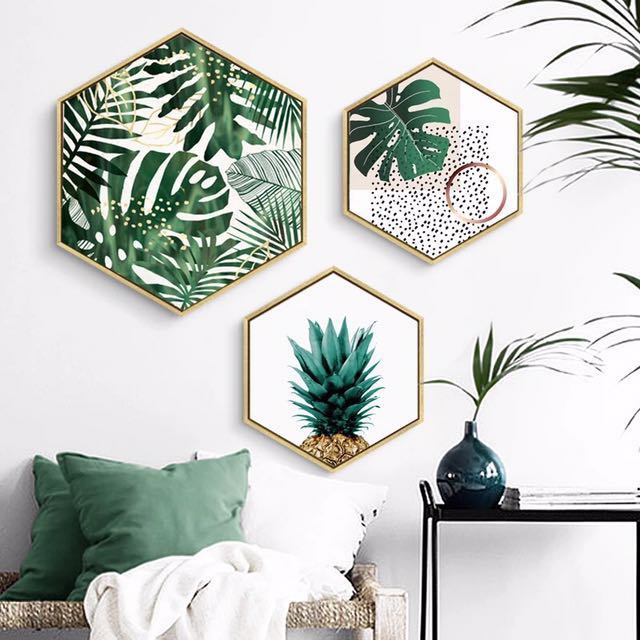 Hexagonal Botanical Canvas Art Furniture Home Decor On Carousell