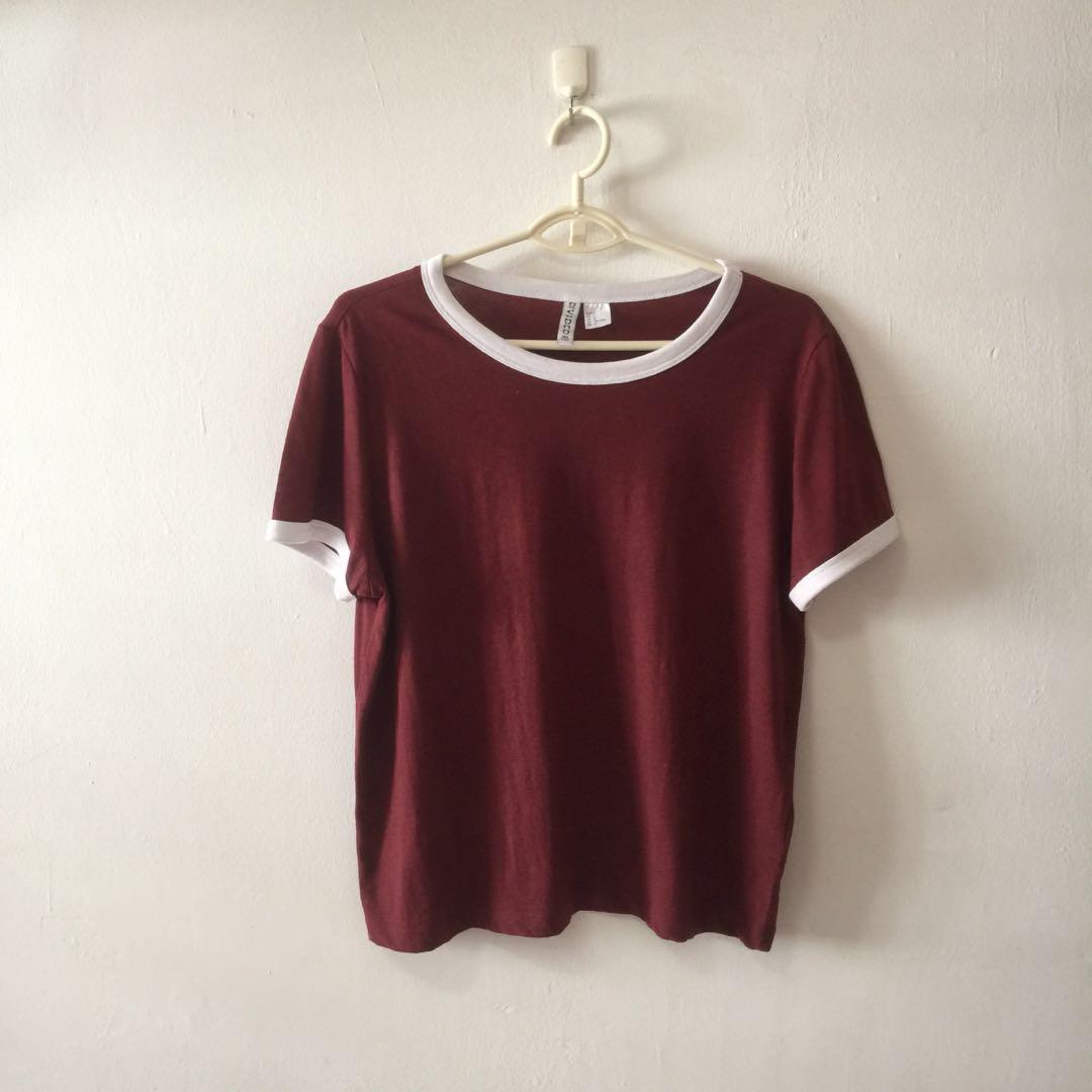 H M DIVIDED maroon ringer tee Women s Fashion Tops Other Tops on Carousell