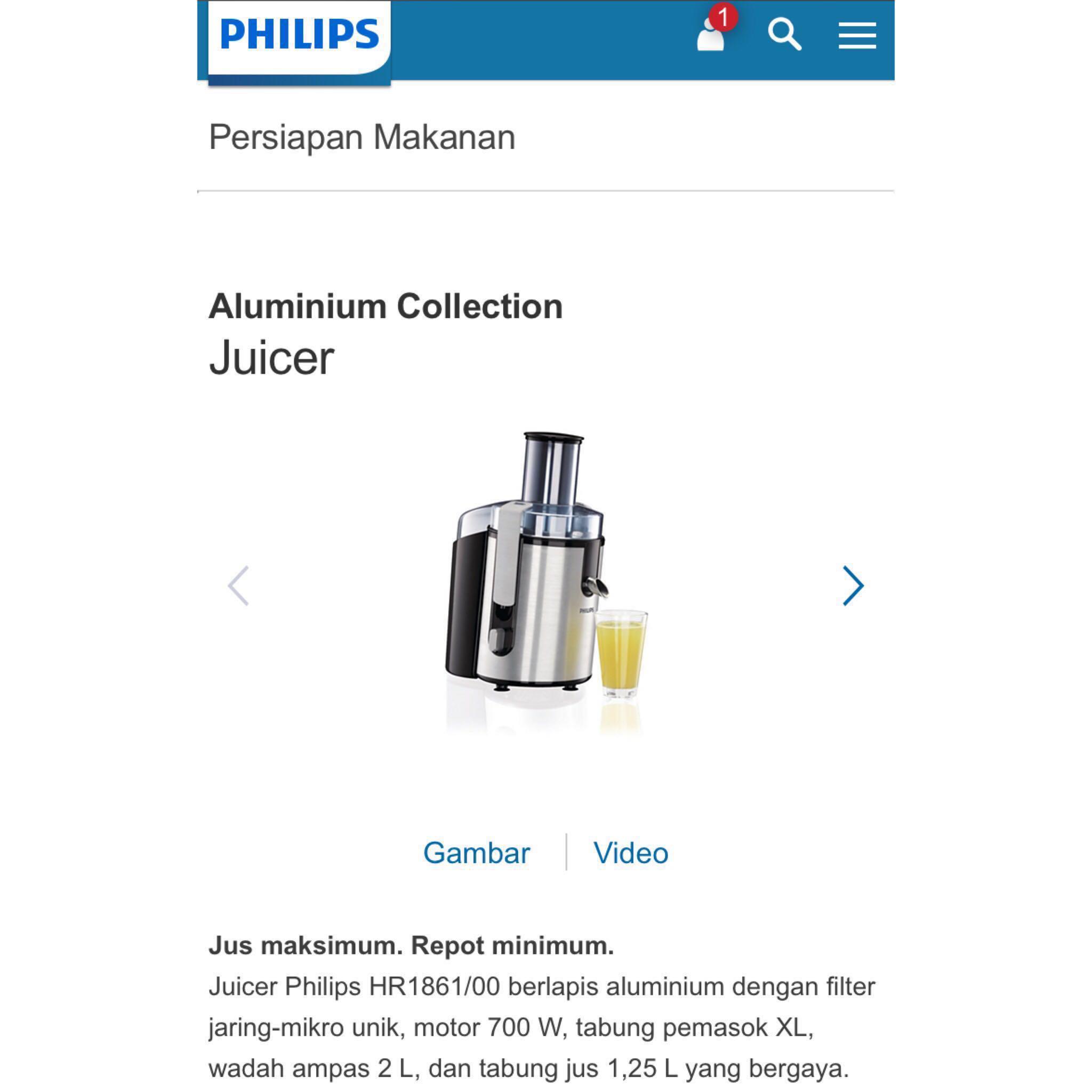 Philips Juicer Extractor Blender HR1861 Tanpa Ampas Buah, Kitchen