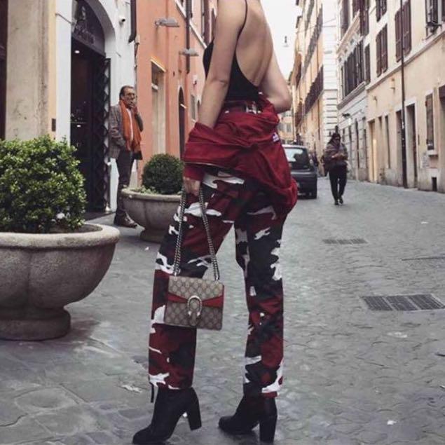 Red cargo shop camo pants