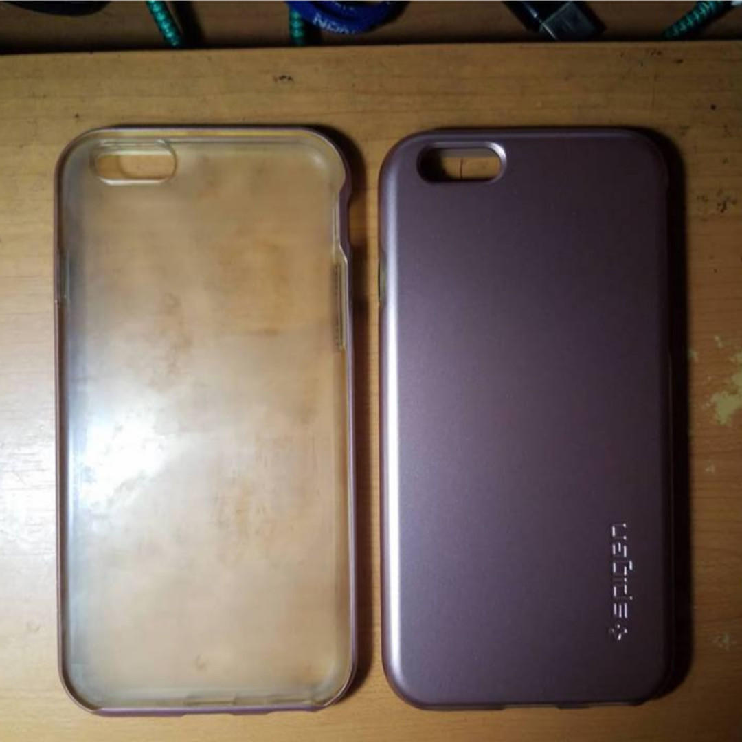 Spigen Iphone 6/6s Rose Gold Bundle Case (Category: iPhone 6 Series) located in Lian. Submitted by pinksnowangel (Listing ID 184789515, Image 3). Description: Selling my pre-loved original spigen iphone 6/6s hybrid case bundle for 500 both in rose gold color. Bundle includes: 1 Neo hybrid ex with transparent back cover case in rose gold. 1 Thin fit hybrid case in rose gold..