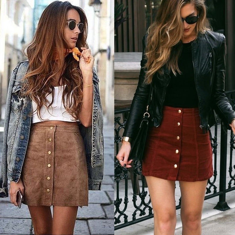 Button down skirt suede cheap