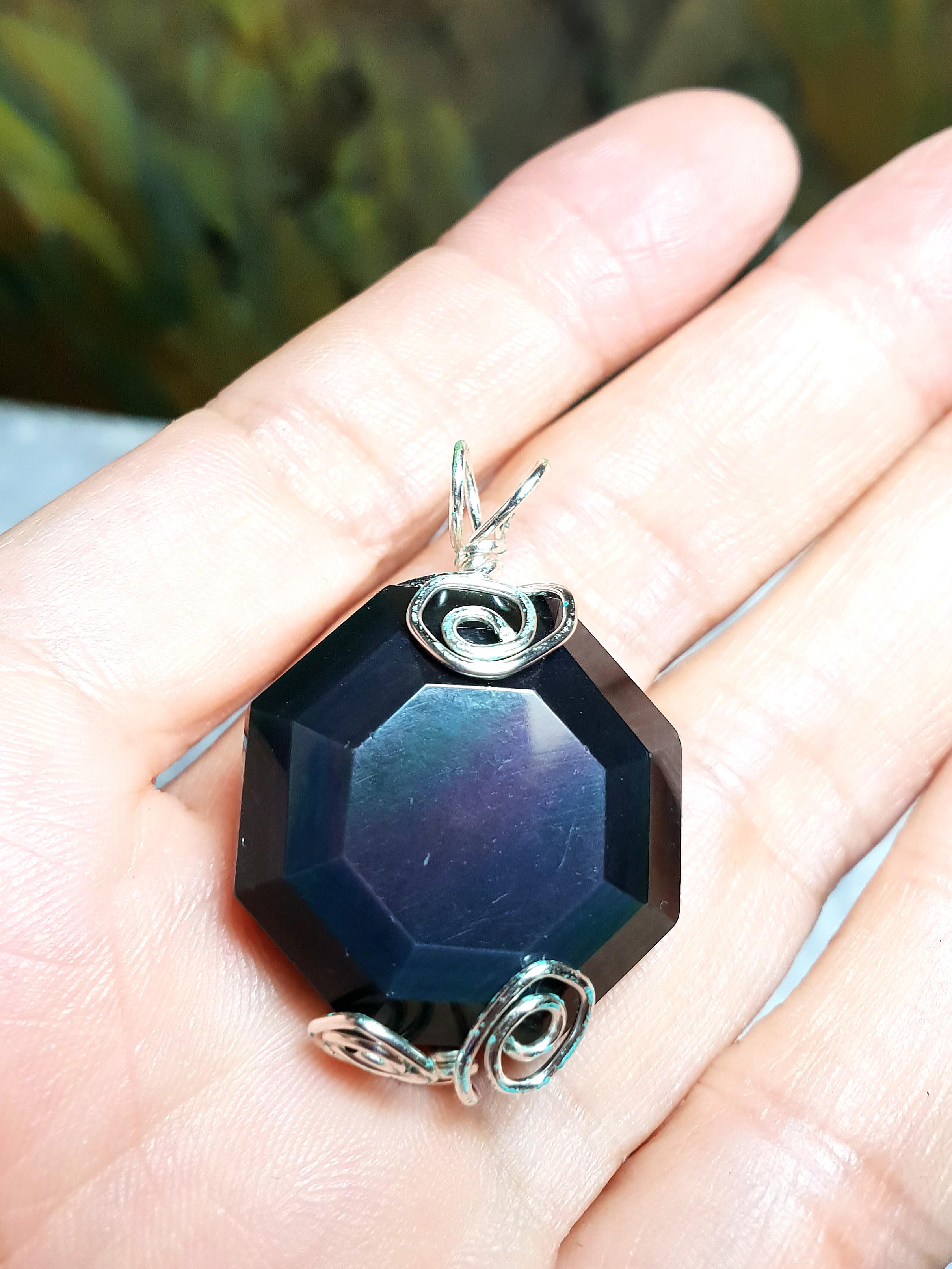 Wired rainbow Obsidian pendant Natural Crystal Women s Fashion