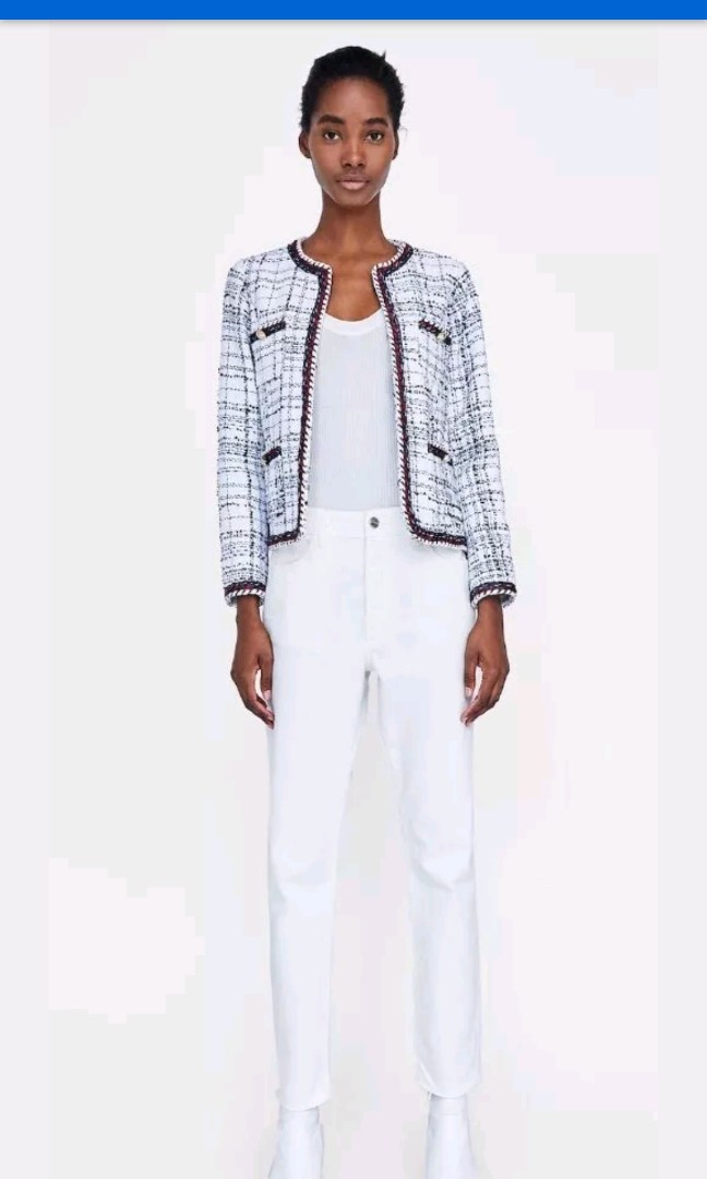 zara tweed blazer black