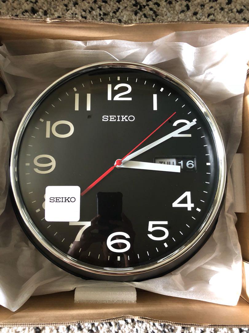 Authentic Seiko Classic Wall Clock Black Chrome Day Date!, Furniture & Home  Living, Home Decor, Clocks on Carousell