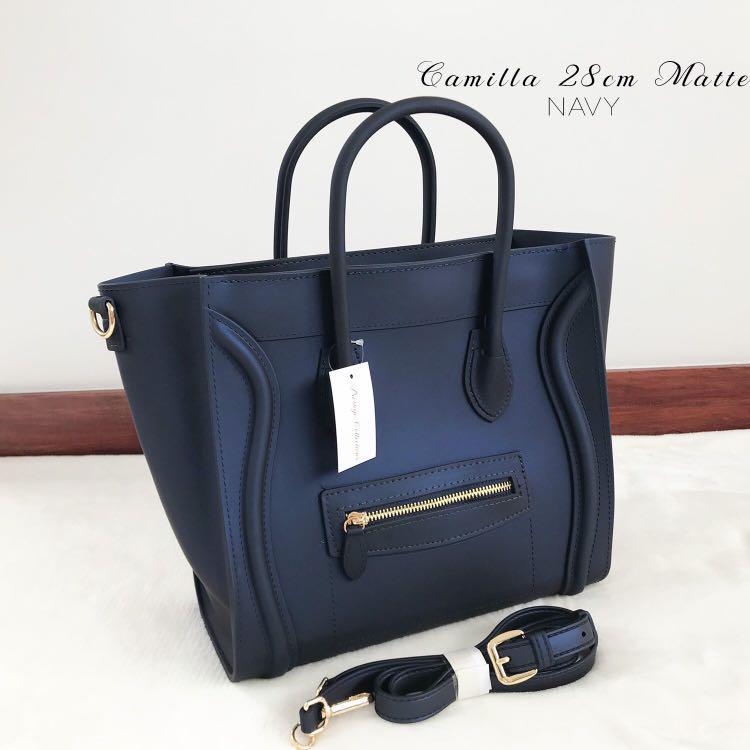 Camilla Handbag Slingbag Navy Blue (Category: Cross-body Bags) located in Quezon City. Submitted by everythingnewph (Listing ID 183034890, Image 1). Description: Details: FREEBIES: adjustable sling and plain dustbag made of high quality and ecofriendly Jelly material original material heavy and sturdy, non fading, and thick material zippered closure with gold and non-tarnish embellishments with adjustable and detachable sling Dimension: 28*25*9cm