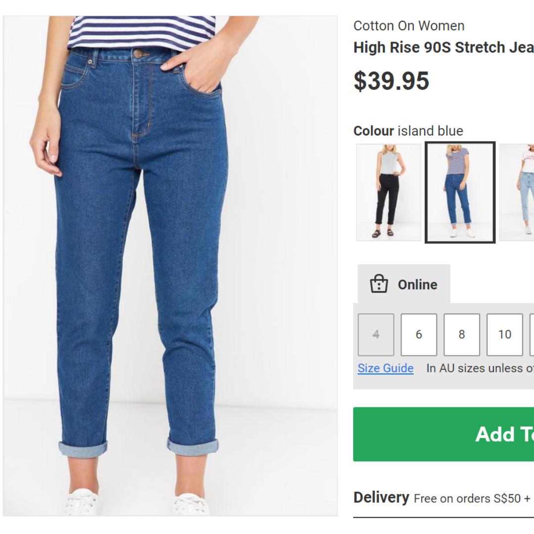 cotton on jeans women's size chart