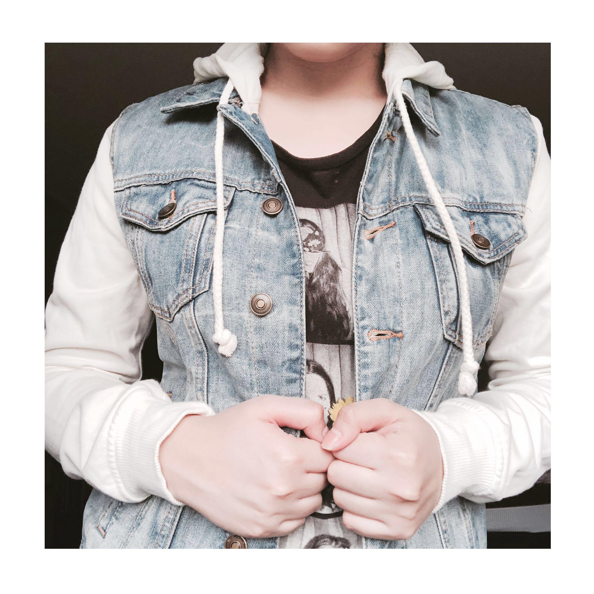 denim jacket with jersey sleeves