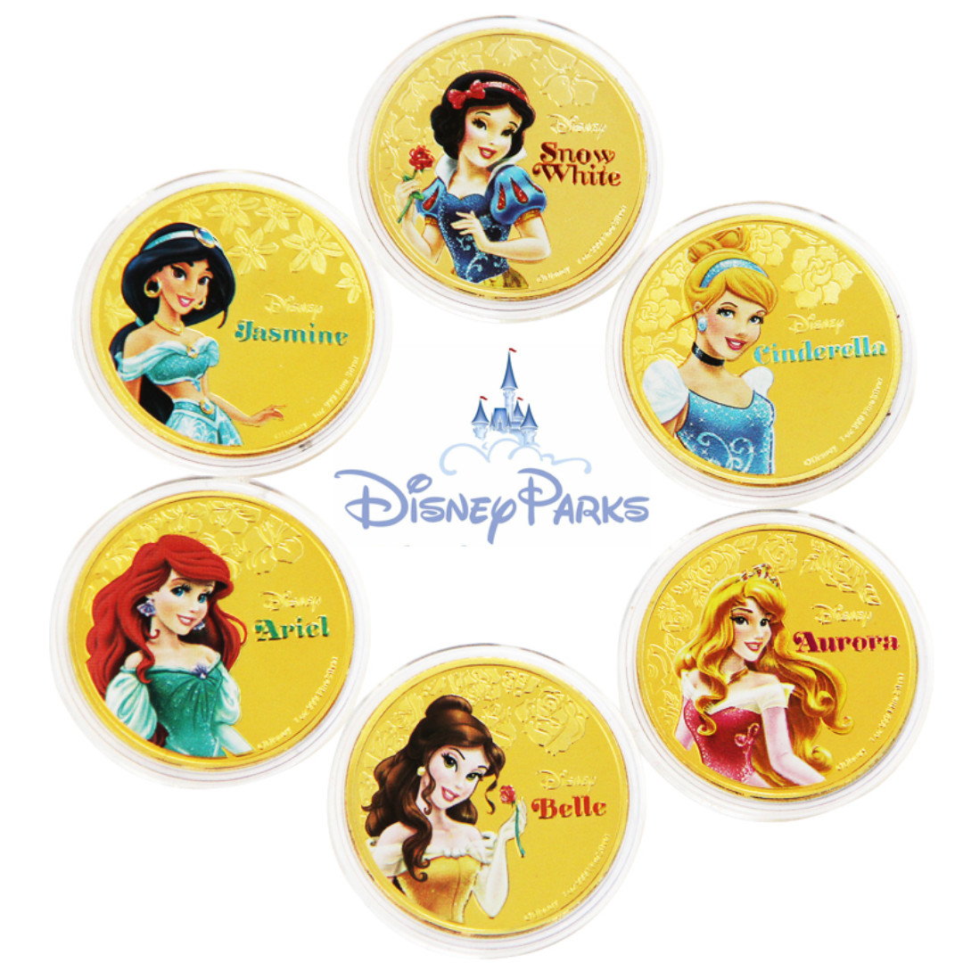 Disney Princess Coins Gold Plated Collectibles Gift Snow white Bella Birthday