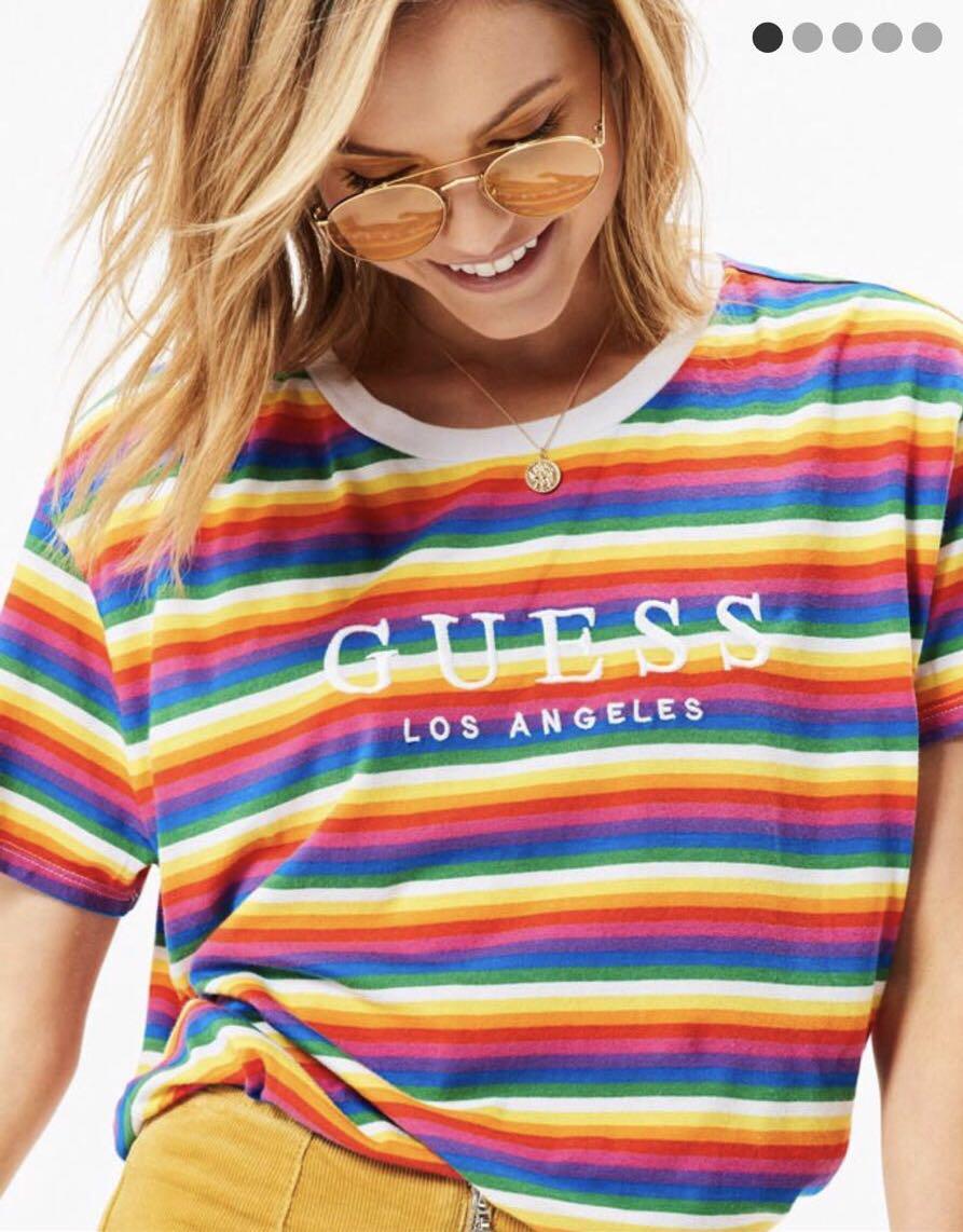Guess Rainbow Striped Tee Women s Fashion Tops Other Tops on
