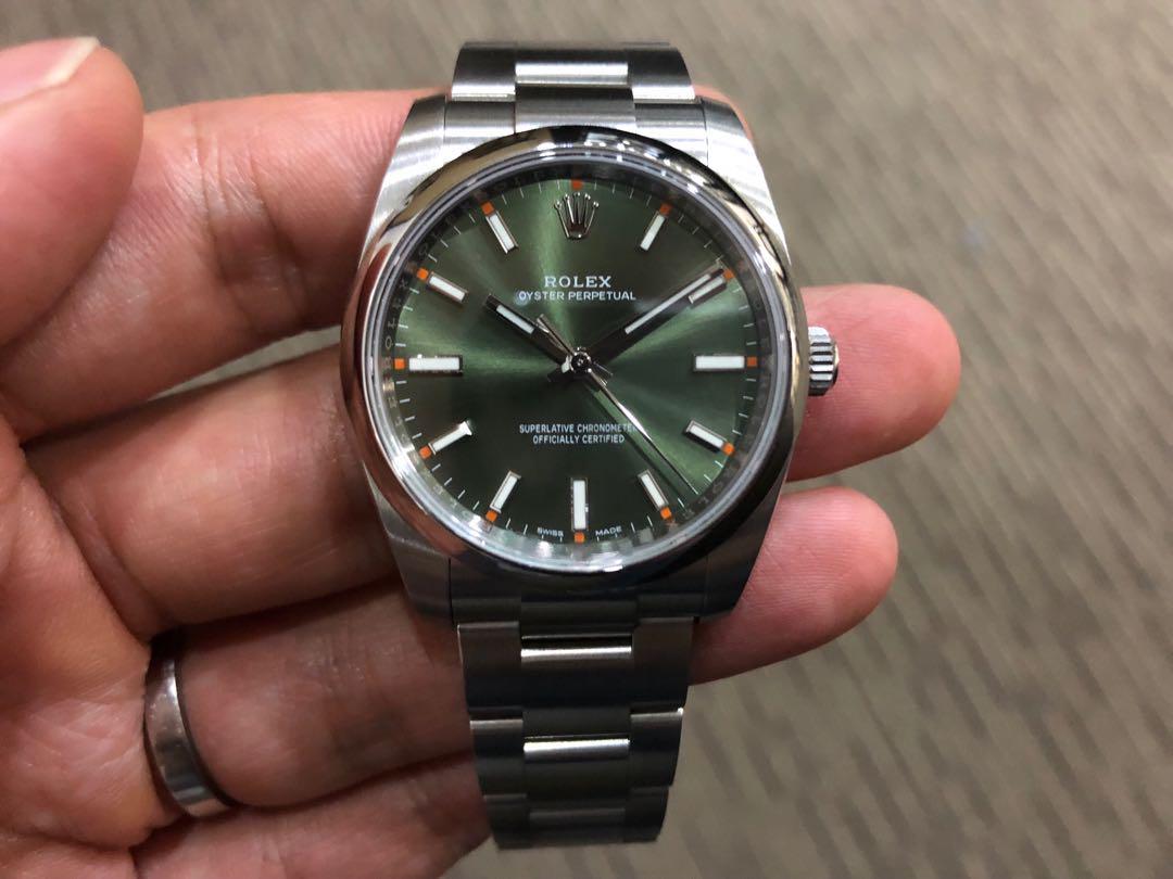 rolex oyster perpetual 34mm olive green