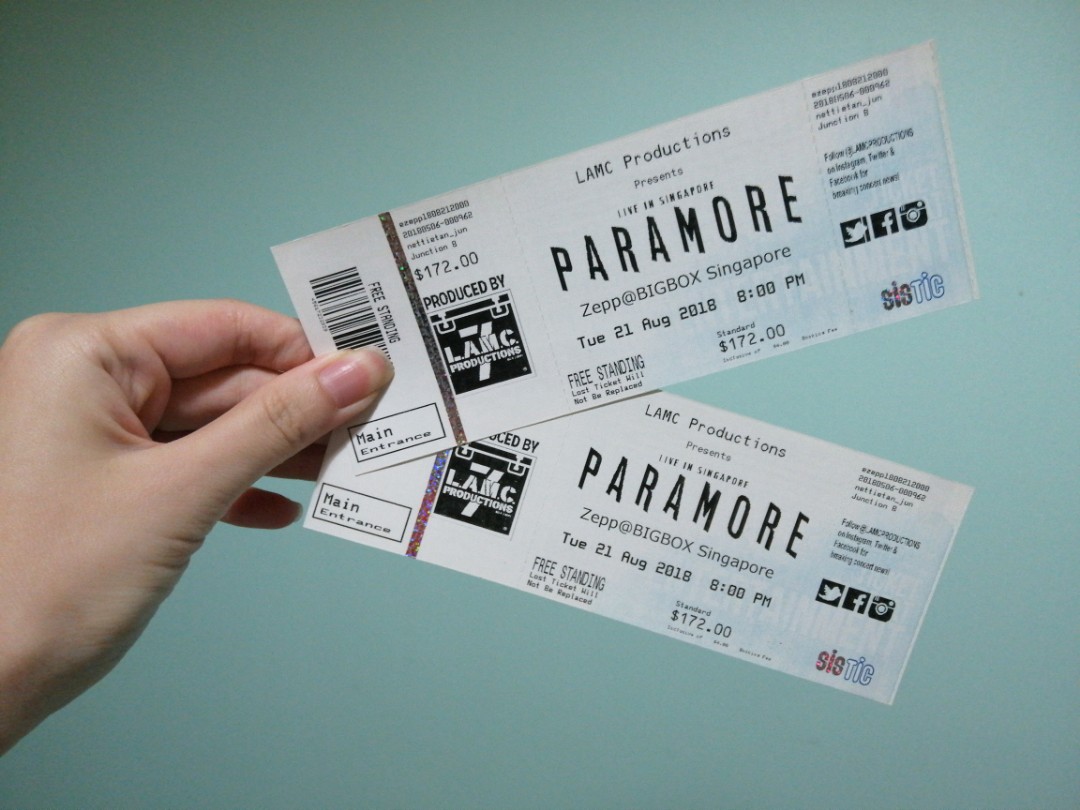 Paramore Concert Tickets x 2, Tickets & Vouchers, Event Tickets on