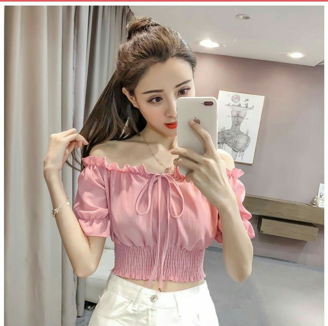 Pink open shoulder top best sale