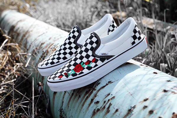 rose embroidered checkered vans