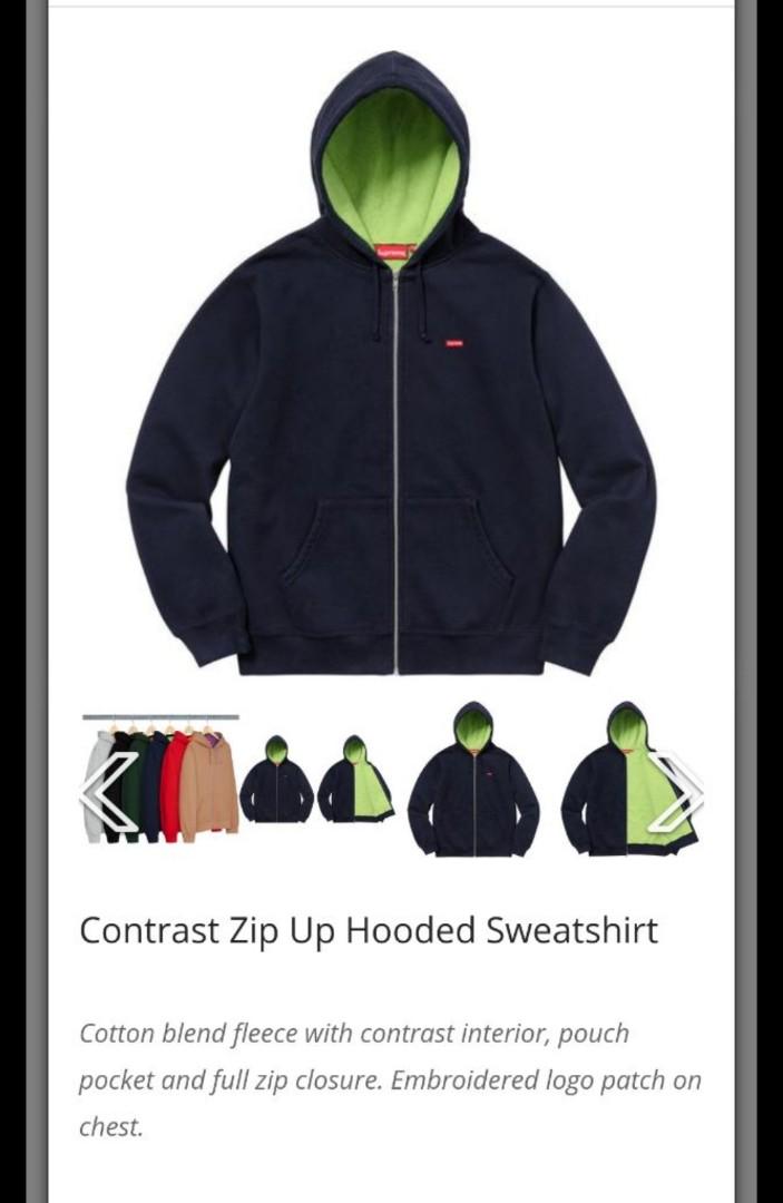 Supreme contrast zip up cheap hooded sweatshirt