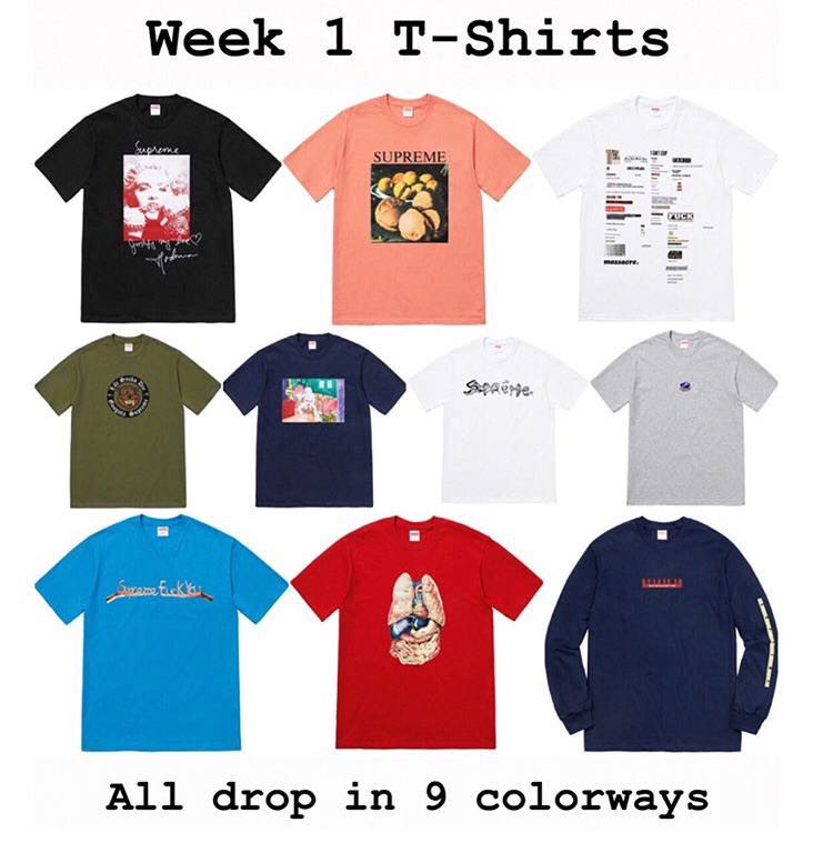 Supreme tees FW18 drop week 1 Men s Fashion Tops Sets Tshirts