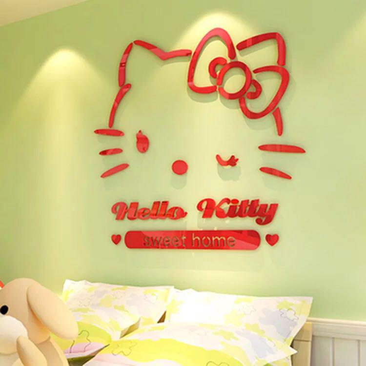3d Acrylic Wallpaper Diy Hello Kitty Home Furniture Home Decor