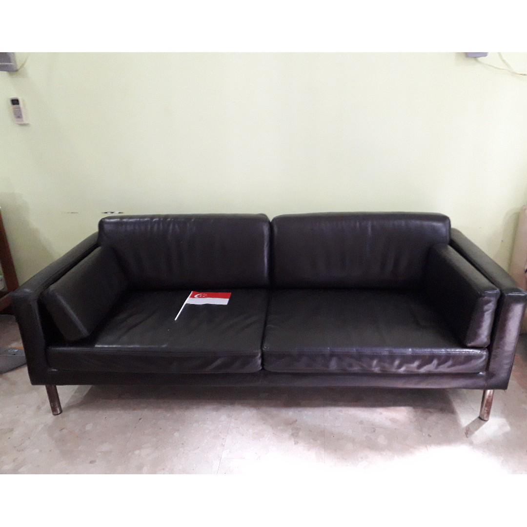 Black 3 Seater Leather Sofa Ikea Furniture Sofas On Carousell