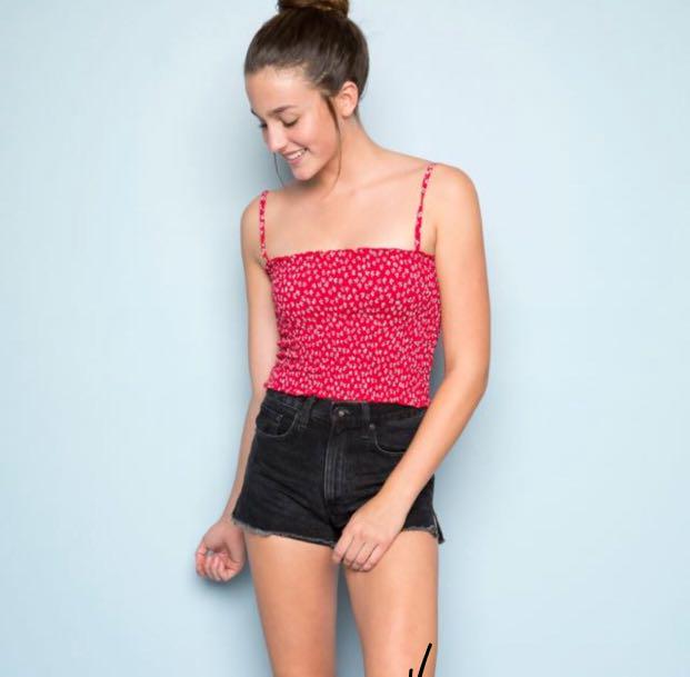 red smocked tank top