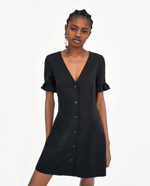 BNWT Zara Black Button Down Mini Dress 