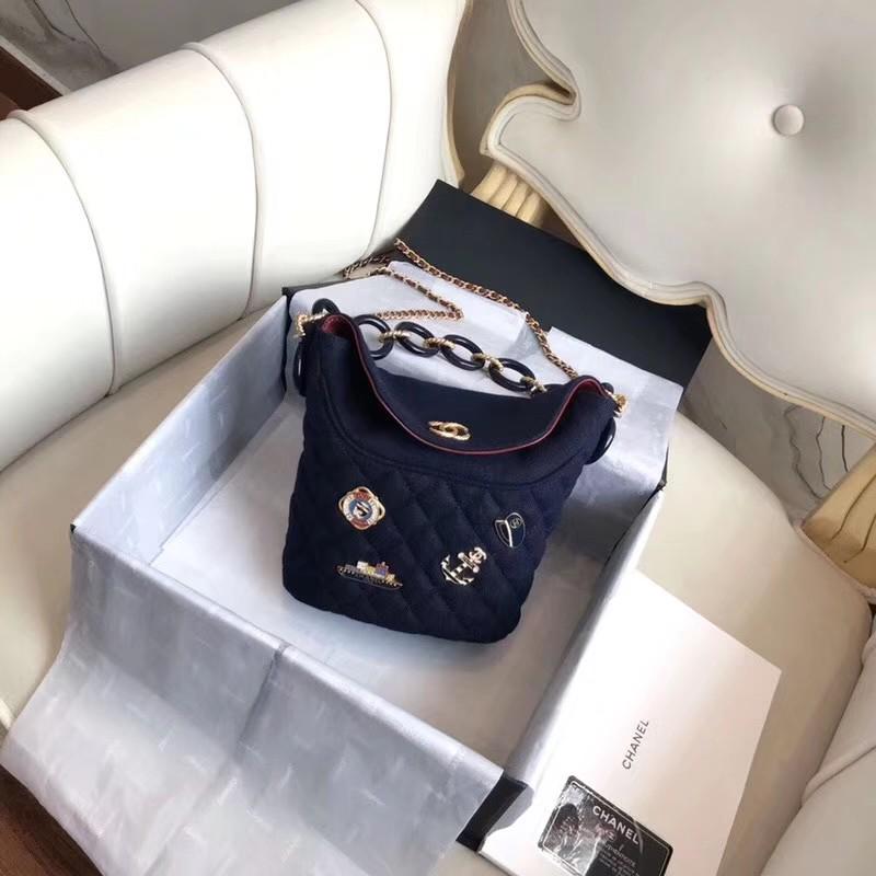Chanel bucket bag denim, Luxury, Bags & Wallets on Carousell