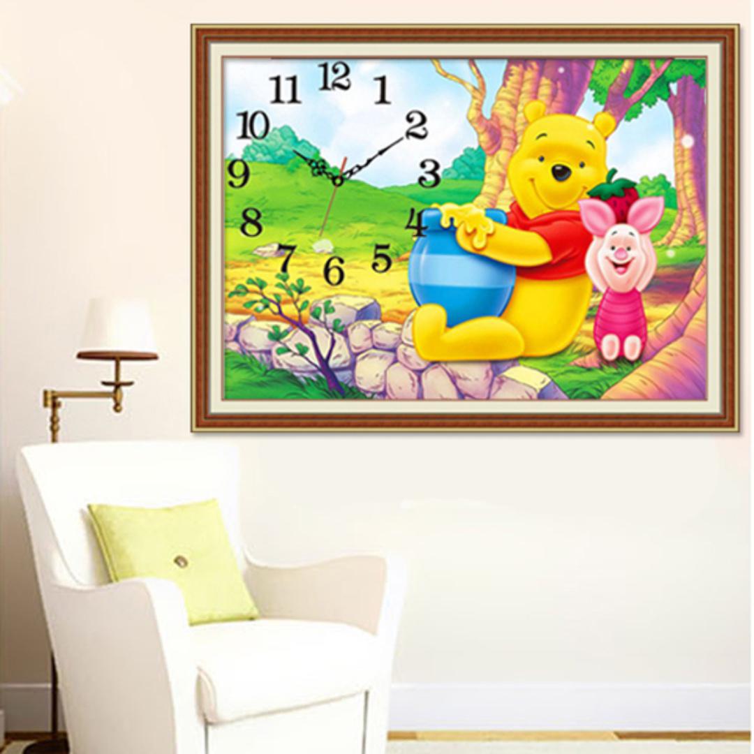 Diy Winnie The Pooh Bear W Clock Full Diamonds Painting