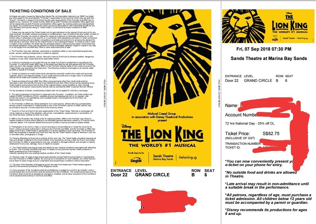 Lion King Musical (2 tickets), Tickets & Vouchers, Event Tickets on